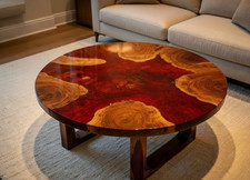 Mesa Epoxi Metálica Roja y Madera de Nogal Pedido Personalizado - Mesa Borde Vivo Hecha a Mano