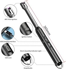 Accendino Elettrico Ad Arco Ricaricabile USB Con Orologio E Luce COB - Antivento E Impermeabile IP56, Nero