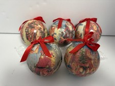 5ct Decoupage Santa and angels Christmas Balls Ornaments Shatterproof vintage