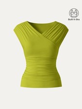 Womens Surplice V Neck Ruched Brami Top Built...