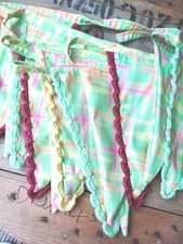 Beautiful Crochet And Fabric Festival Bunting. 80s, neon pink, green,  yellow.