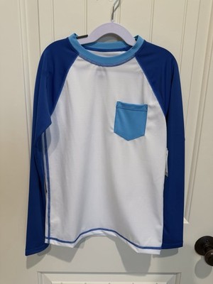 NWT Boys J.Crew Crewcuts Rashguard With Pocket Size M Medium Blue White UPF 50