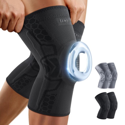 CAMBIVO Kniebandage 2er Set mit Patella-Gelpads & Seitenfeder Stabilisatoren S/M