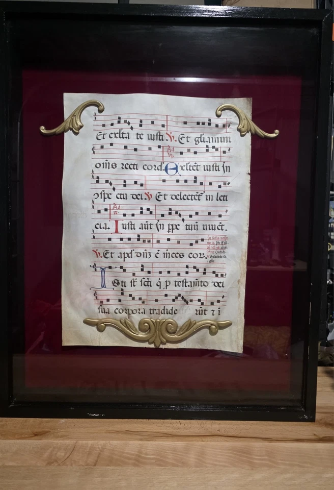 2 Antique 15th C Illuminated Vellum Manuscript, Gregorian Chant Choral Music - Image 3 of 4