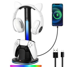 2in1 PS5 Controller Dual USB Fast Charging Dock Station RGB Headphone Stand