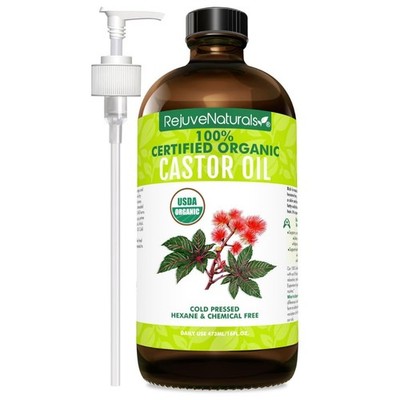 RejuveNaturals 16oz Organic Castor Oil - 100% Pure, Cold-Pressed, Hexane-Free