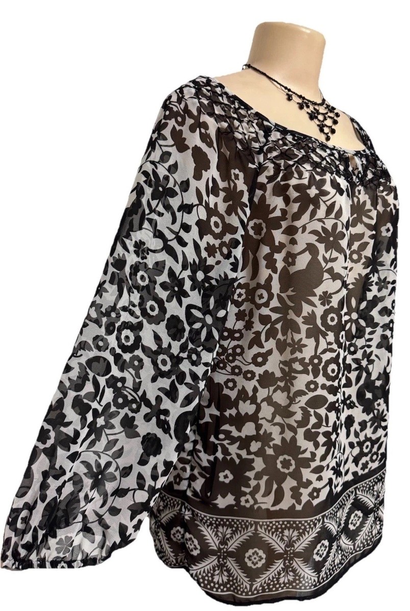 Charter Club womens top size L sheer floral shirt work party resort blouse cute View 6