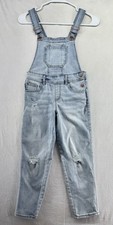 Wonder Nation Girls Denim Overalls Size 6/8 Distressed Patched Pockets Blue