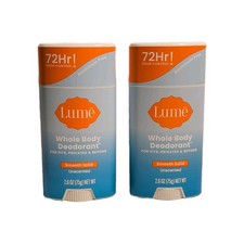 2 Pack Lume Whole Body Deodorant Smooth Solid Unscented 2.6oz Each Brand New