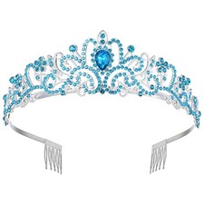 Princess Rhinestone Crystal Tiaras and Crowns for Women - Blue - Pack of 1
