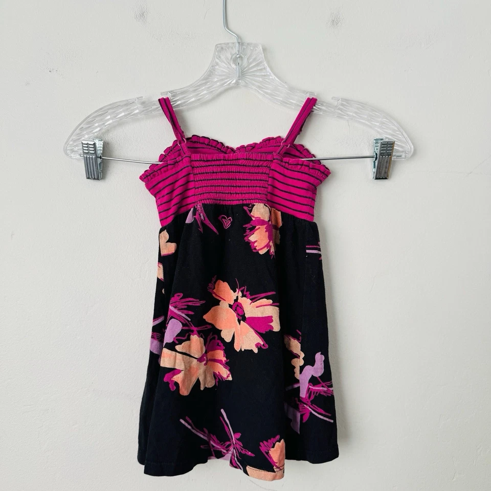 Vestido Floral Roxy Bebé Rosa Y Negro Niñas Talla 12-18 Meses Foto 2 de 4