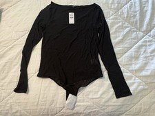 Express Black Long Sleeve Women's One Piece mesh Bodysuit Size S
