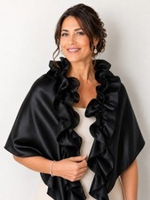 Mina Mann Black Ruffle Evening Wrap Shrug Stole Formal Wedding Mother Bride
