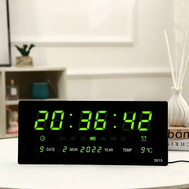 Large Screen Digital Wall Clock LED Display Desk Time Temperature Calendar Date