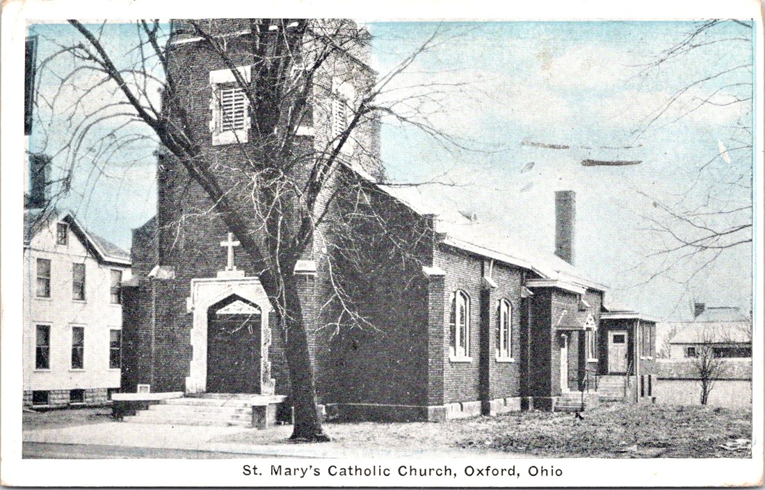 1947, St. Mary's Catholic Church, OXFORD, Ohio Postcard - Auburn Post Card
