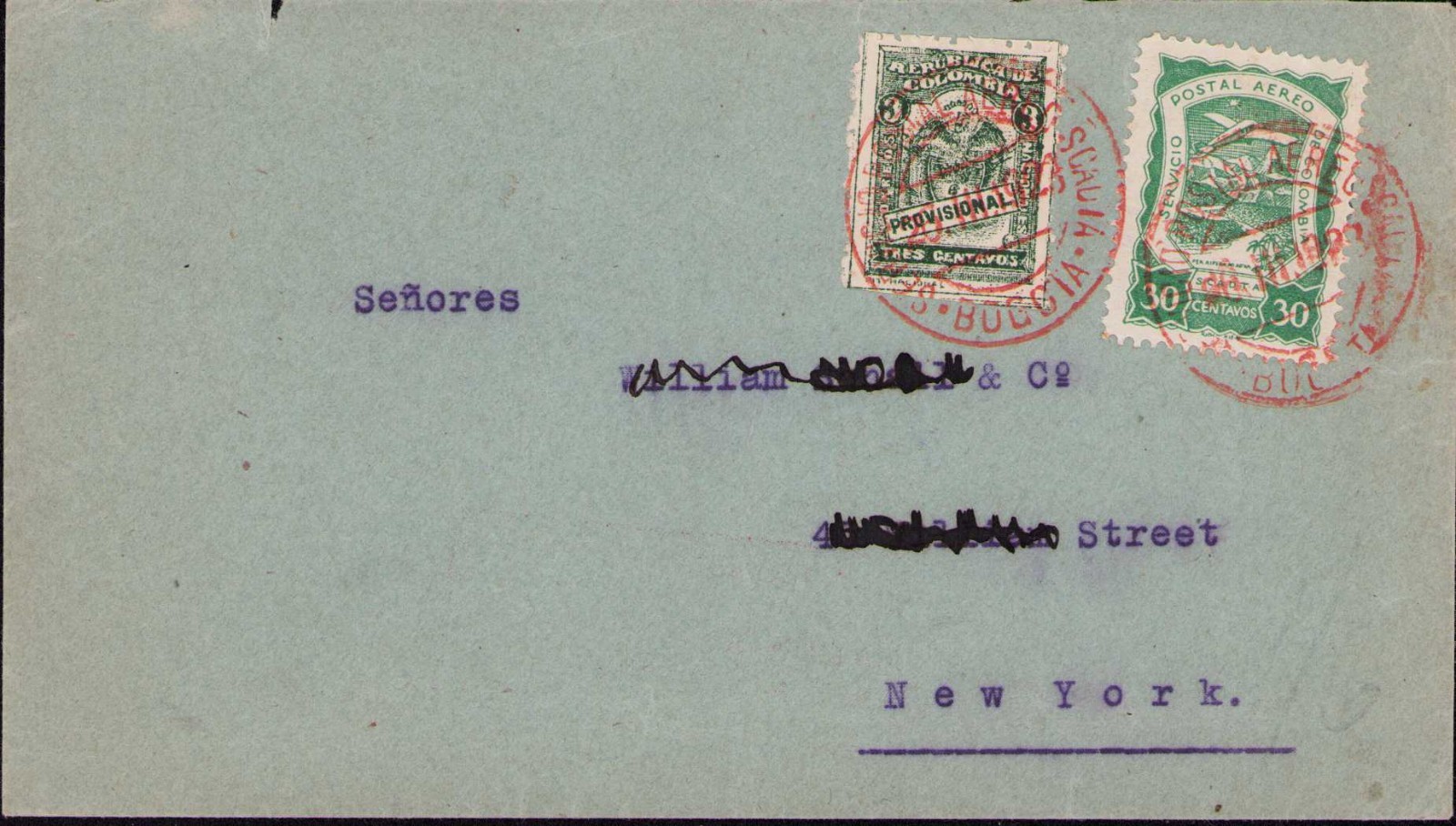 COLOMBIA - USA - SCADTA - 30c COVER - BOGOTA to NEW YORK - W/ SCADTA AD - 1923 R