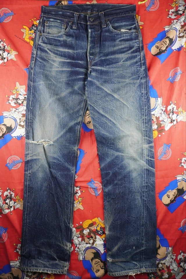 Pantalones de mezclilla vintage Sugar Cane 1947 stock muerto hechos en EE. UU. con ribete para hombre talla 32x34 Foto 2 de 4