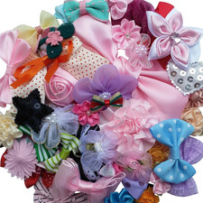 Mix Bulk 50pcs Ribbon Flowers Bows Craft Wedding Ornament Appliques A0241
