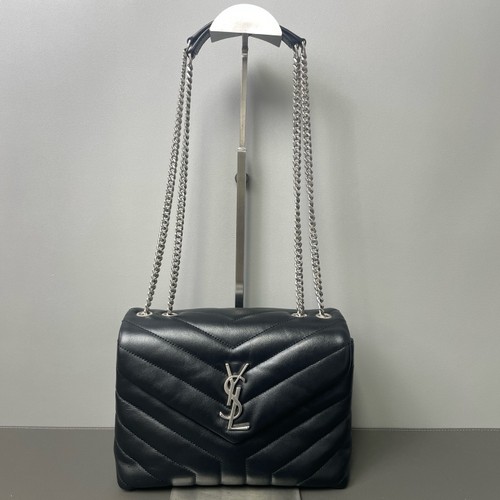 YSL Black Leather Loulou Crossbody Shoulder Bag For Women