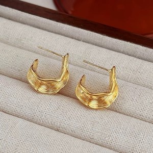 Authentic 18K Gold Plated Organic Chunky Hoop Earrings Statement Irregular Hoops 196