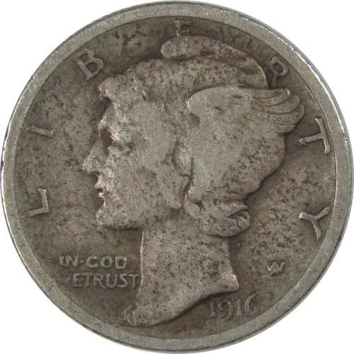 1916 Mercury Silver Dime F Fine 10c Coin Collectible SKU:I24371