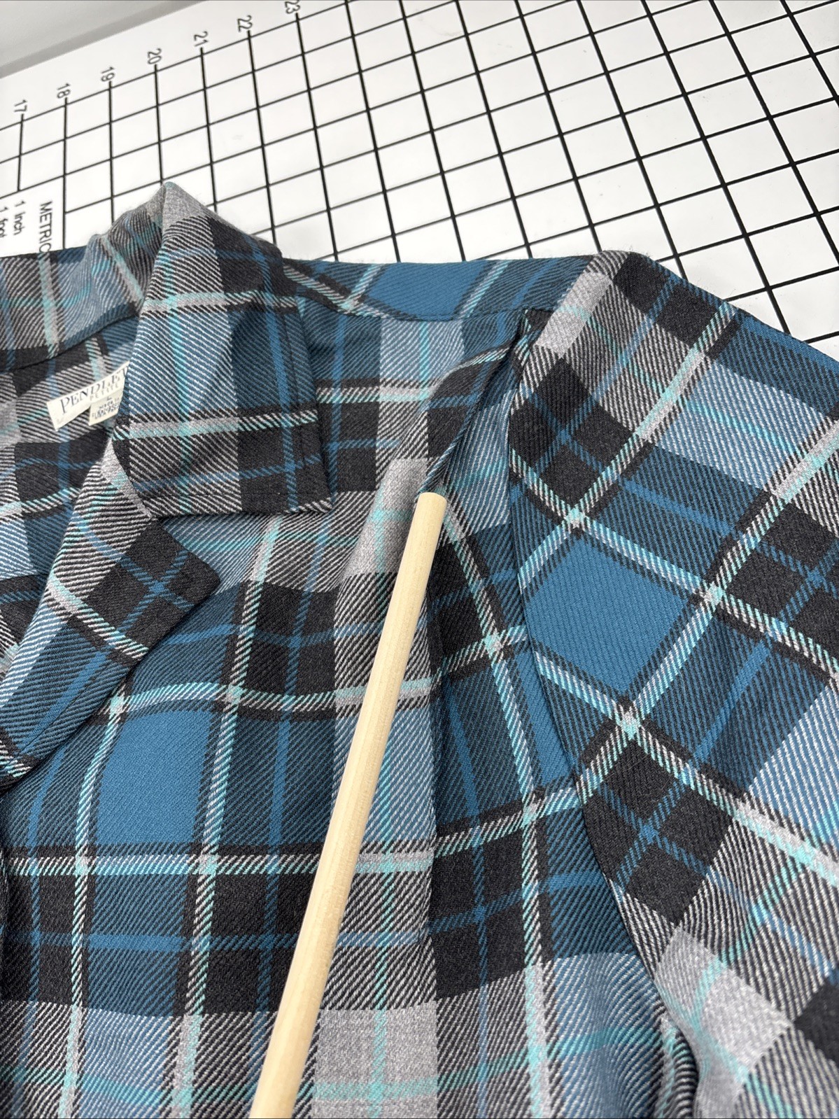 Pendleton Blue/ Gray Plaid Virgin Wool Button Up … - image 4