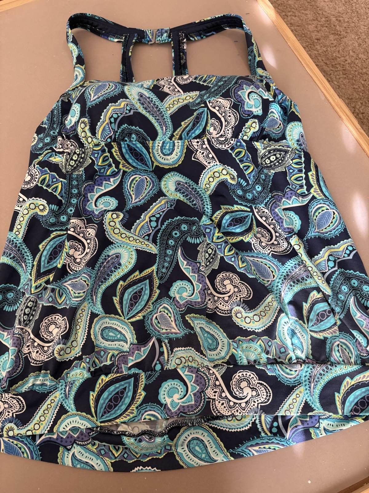 Lands' End Paisley Tankini Top & Skirted Swim Bottom Blue Green Women's 16