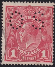 AUST KGV 1d RED SWMk. OFFICIAL PERF 'OS'. USED. (M829)