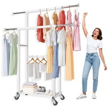 Commercial 80" H Clothes Rack for Hanging Dresses, Extend 50 L Double Rolling...
