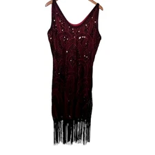 Flapper Dress Gatsby 1920s Fringe Beaded Black Red Party New Year's Themed XL