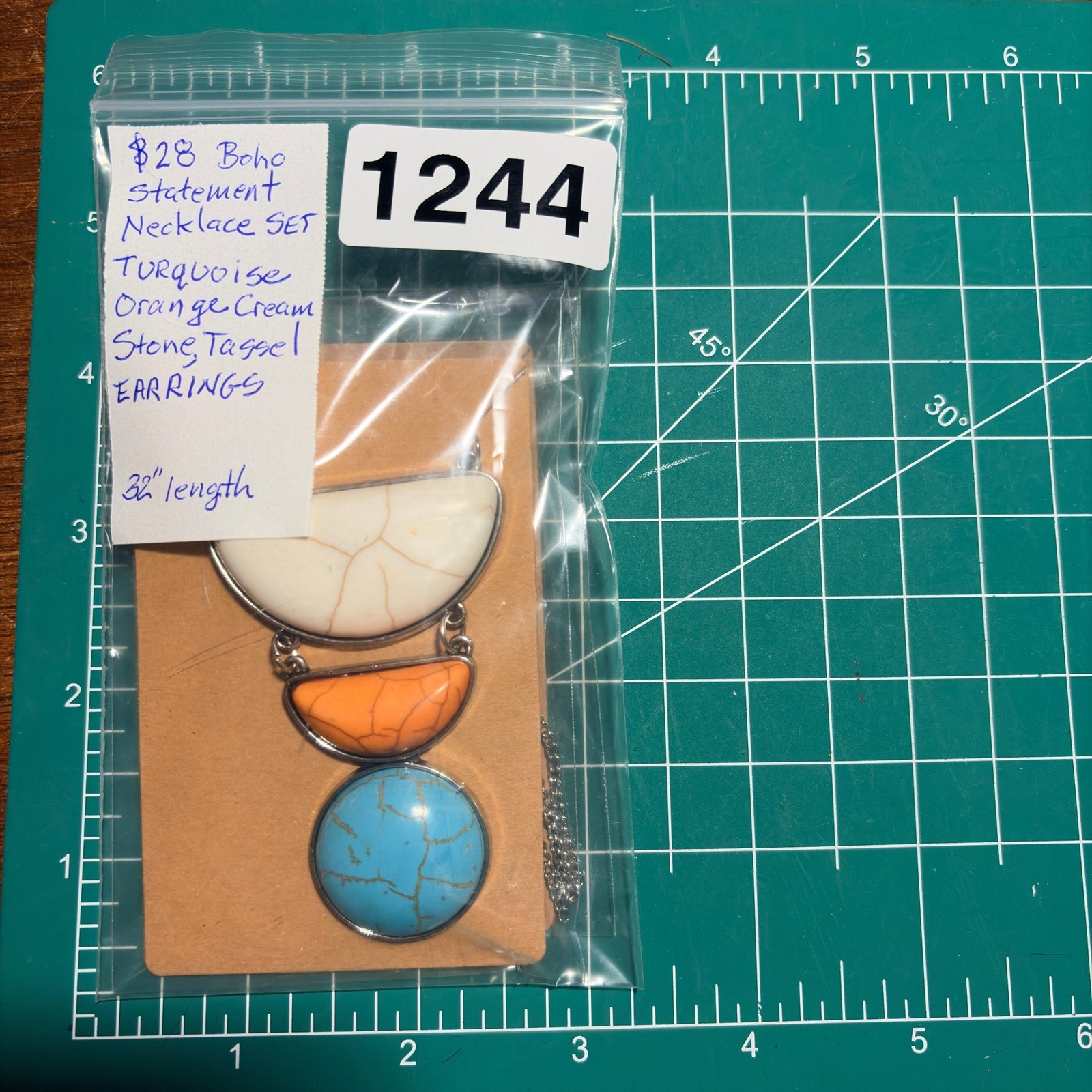 Boho Statement Necklace Set Turquoise Orange Crea… - image 5