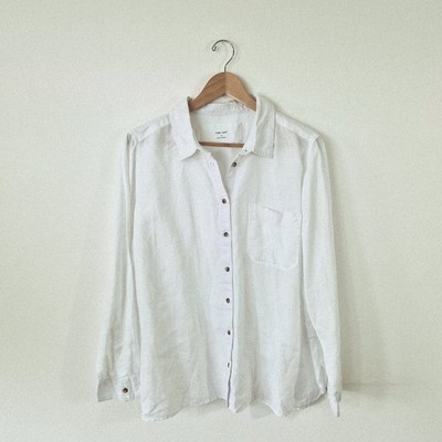 M&S Marks Spencer White Pure 100% Linen Long Sleeve Shirt Blouse UK 20