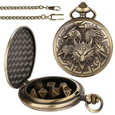 RPG Dice Set 7pcs Metal in Dragon Pocket Watc...
