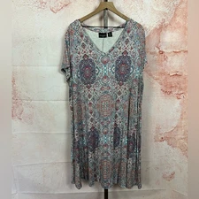 CYNTHIA ROWLEY v-neck medallion jersey knit dress size 3X global artisan boho