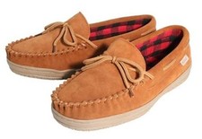 Men's Moccasin Genuine Leather Slippers, Indoor/Outdoor House 12 Cinnamon