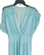 Vintage East German Dederon Nightgown GDR 1970s Blue Lace Clara Zetkin Factory M