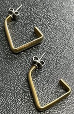 Vintage 1  Rectangular Gold Tone Metal Hoop Earrings