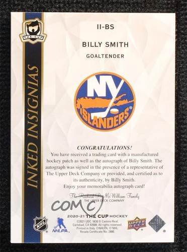 2020 The Cup Inked Insignias Manufactured 4/25 Billy Smith Patch Auto HOF 14hk - Bild 2 von 3