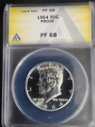1964 Silver Proof 50c Kennedy Half-dollar PF 68 ANACS Free Shipping