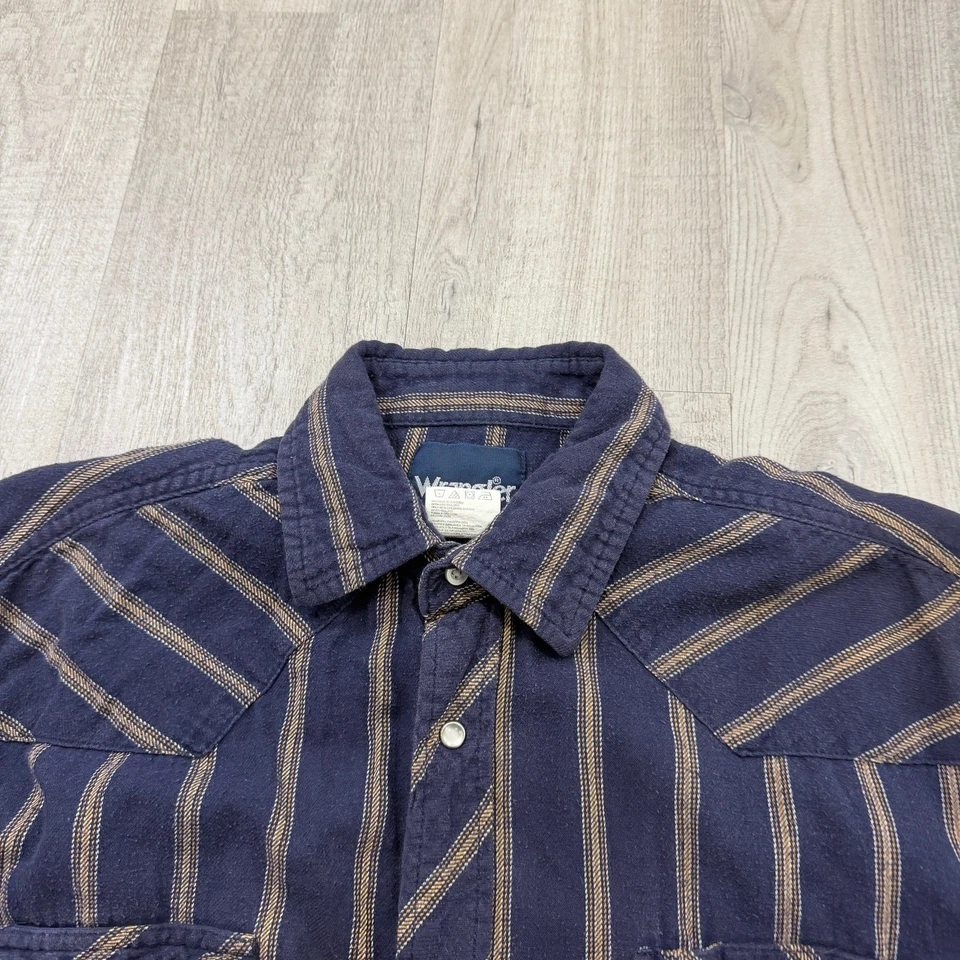Vintage Wrangler Pearl Snap Shirt Men's XL Blue Striped Western 90s Cowboy Rodeo - Image 3 of 4