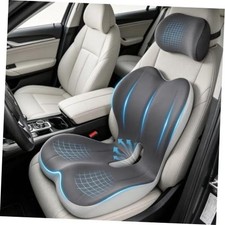 Truck Seat Cushion and Headrest Set for Long Driving - Memory Foam Drak Gray