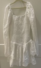 LoveShackFancy Jayce Broderie Anglaise Mini Dress Antique White Small $485