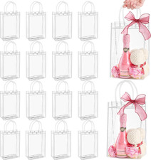 24 Pack Clear Plastic Gift Bags with Handles, Reusable Transparent Party Favo...