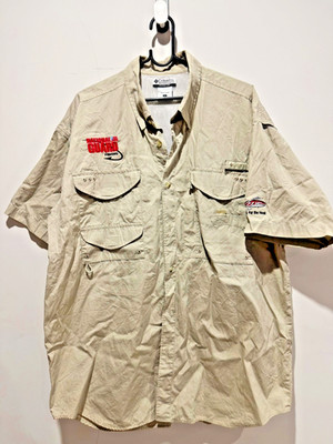 Columbia PFG Bonehead FLW National Guard Fishing Shirt Beige L made in Thailand