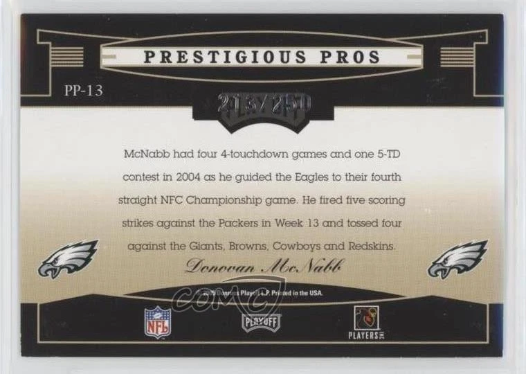 2005 Playoff Prestige Prestigious Pros Blue /250 Donovan McNabb #PP-13 - Image 2 of 2
