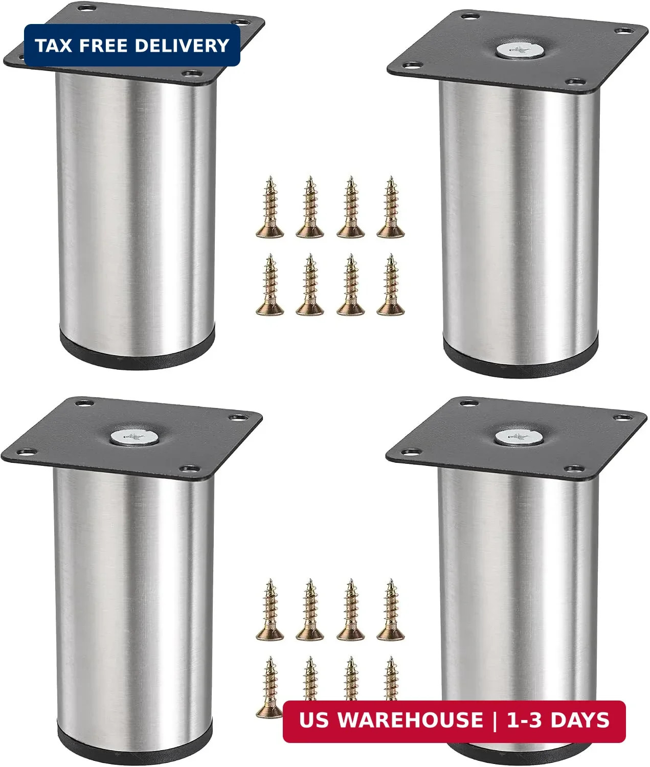 4PCS 4 Inch Stainless Steel Furniture Legs Feets Metal Cabinet Desk Legs, Silver