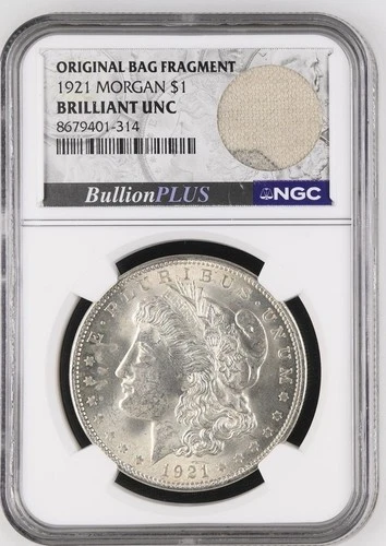 1921 Morgan Silver Dollar "Original Bag Fragment" S$1 - NGC Brilliant UNC