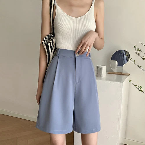 Dama Traje Informal Pantalones Cortos Rectos Pierna Ancha Culotte Suelto Cintura Alta Oficina Verano - Imagen 17 de 29