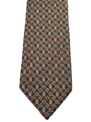 Vtg BOXELDER Mens Brown & Gray Silk Tie MC Escher-like Pattern