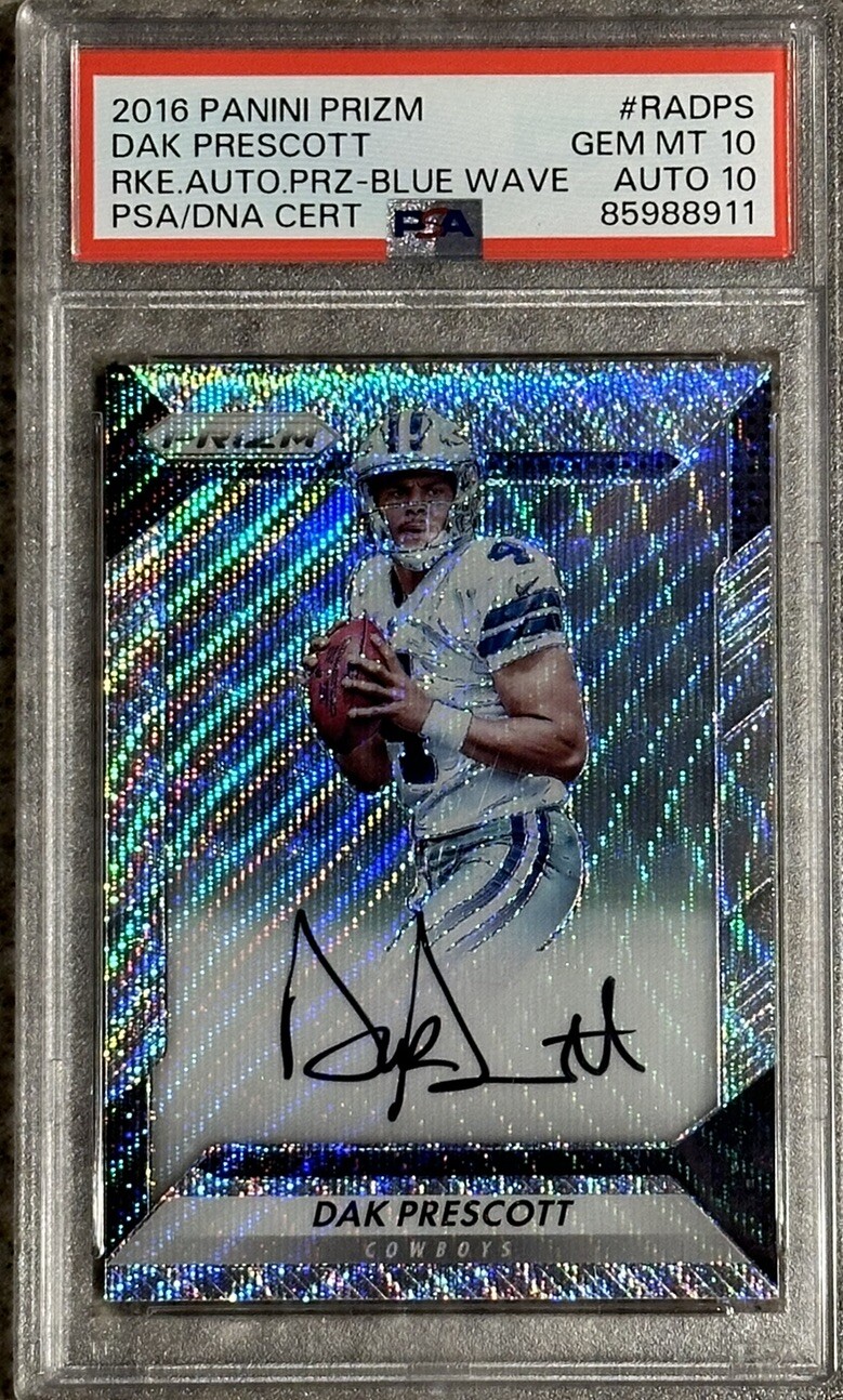 2016 Prizm DAK PRESCOTT Blue Wave RC Auto #/149 DALLAS COWBOYS PSA 10 + 10 Pop 2